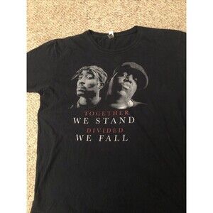 Tupac & Biggie Together We Stand Divided We Fall T-Shirt Black XL Super Soft